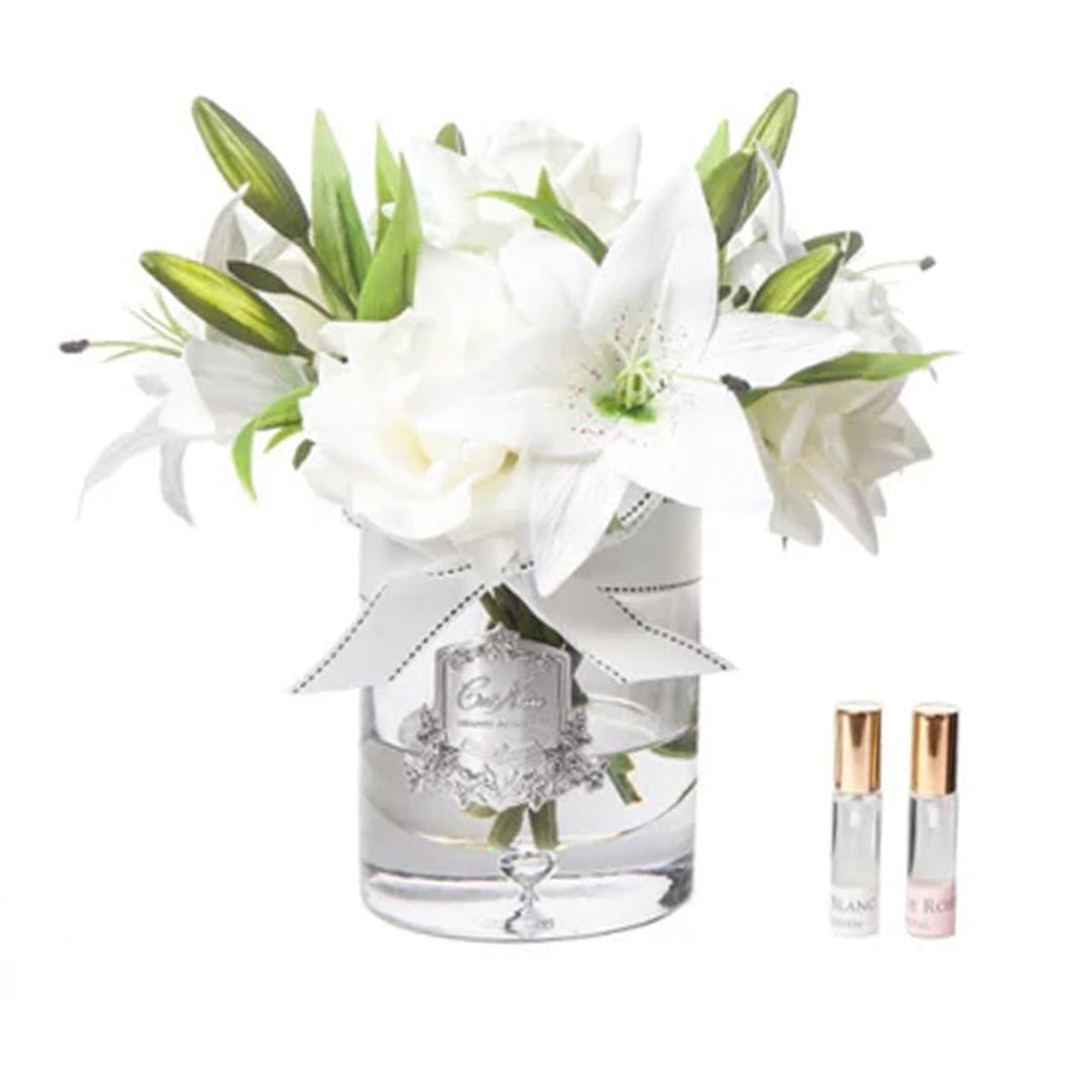 LUXURY LILIES AND ROSES - IVORY WHITE - SILVER BADGE - NAVY BOX