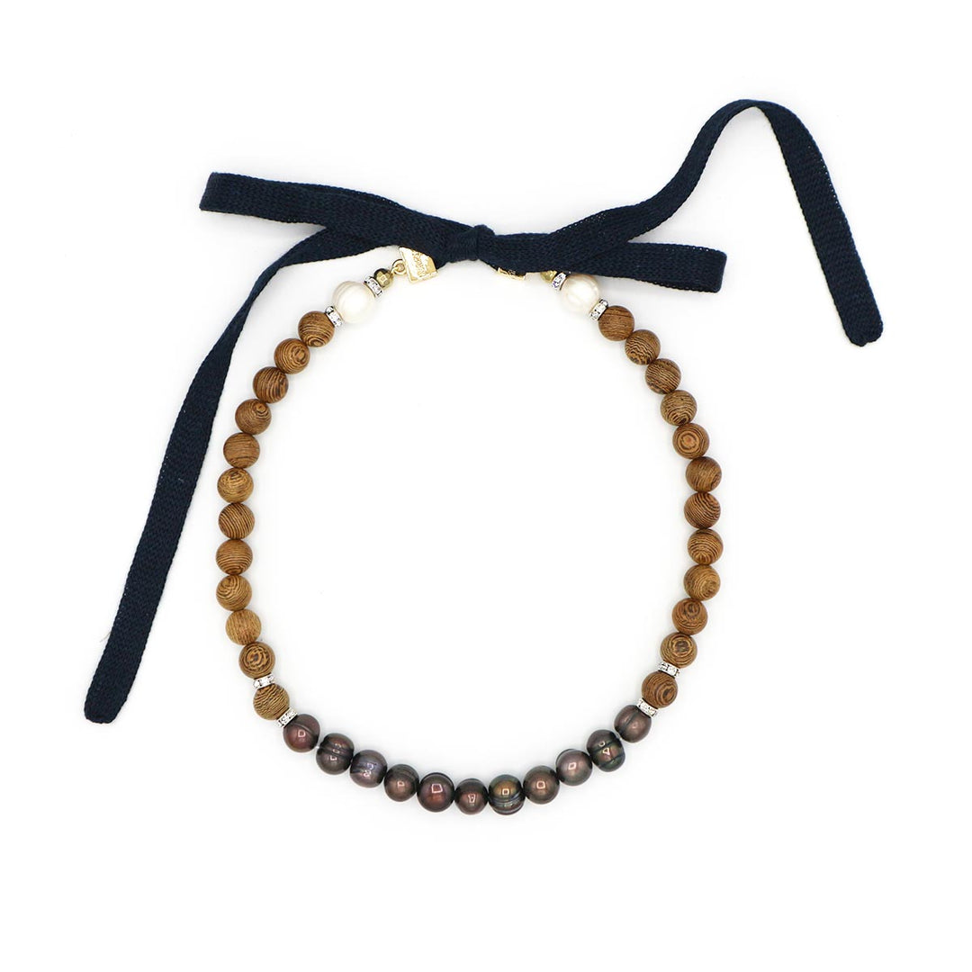 CENTOPERCENTO CACHEMIRE Chocker with coconut and bronze pearls