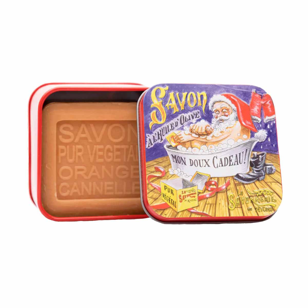 La Savonnerie de Nyons CHRISTMAS Metal box "Santa Claus in the bath" and soap 100 g 