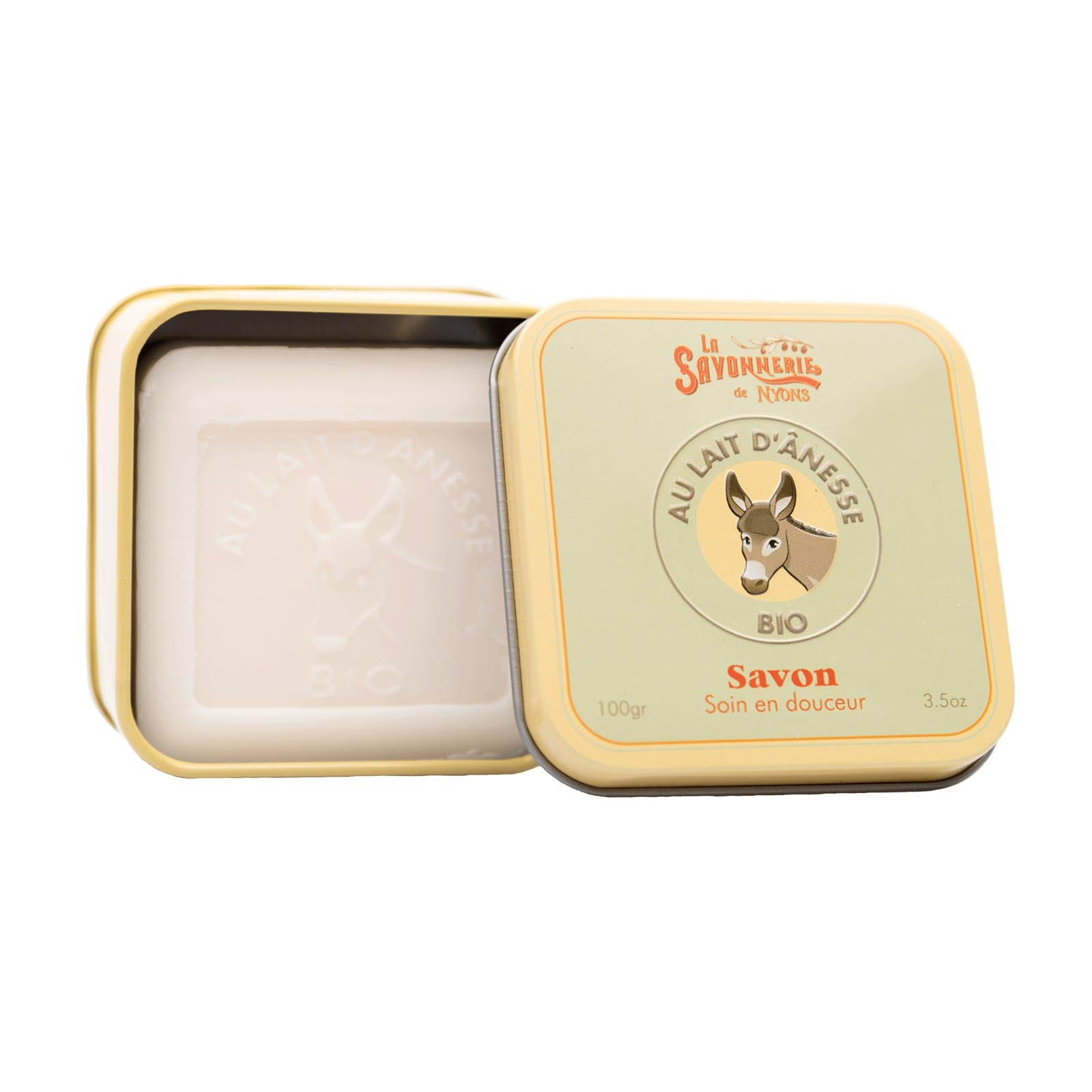 La Savonnerie de Nyons Metal box and organic donkey milk soap 100 g 