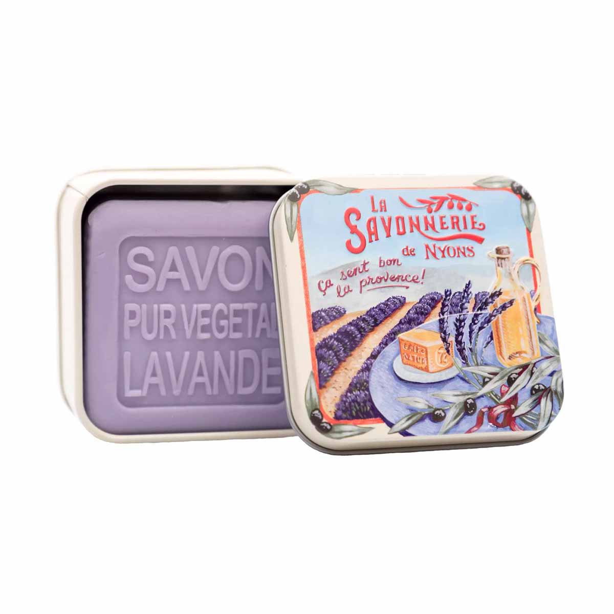 La Savonnerie de Nyons Scatola di metallo "Campo di lavanda" e sapone 100g