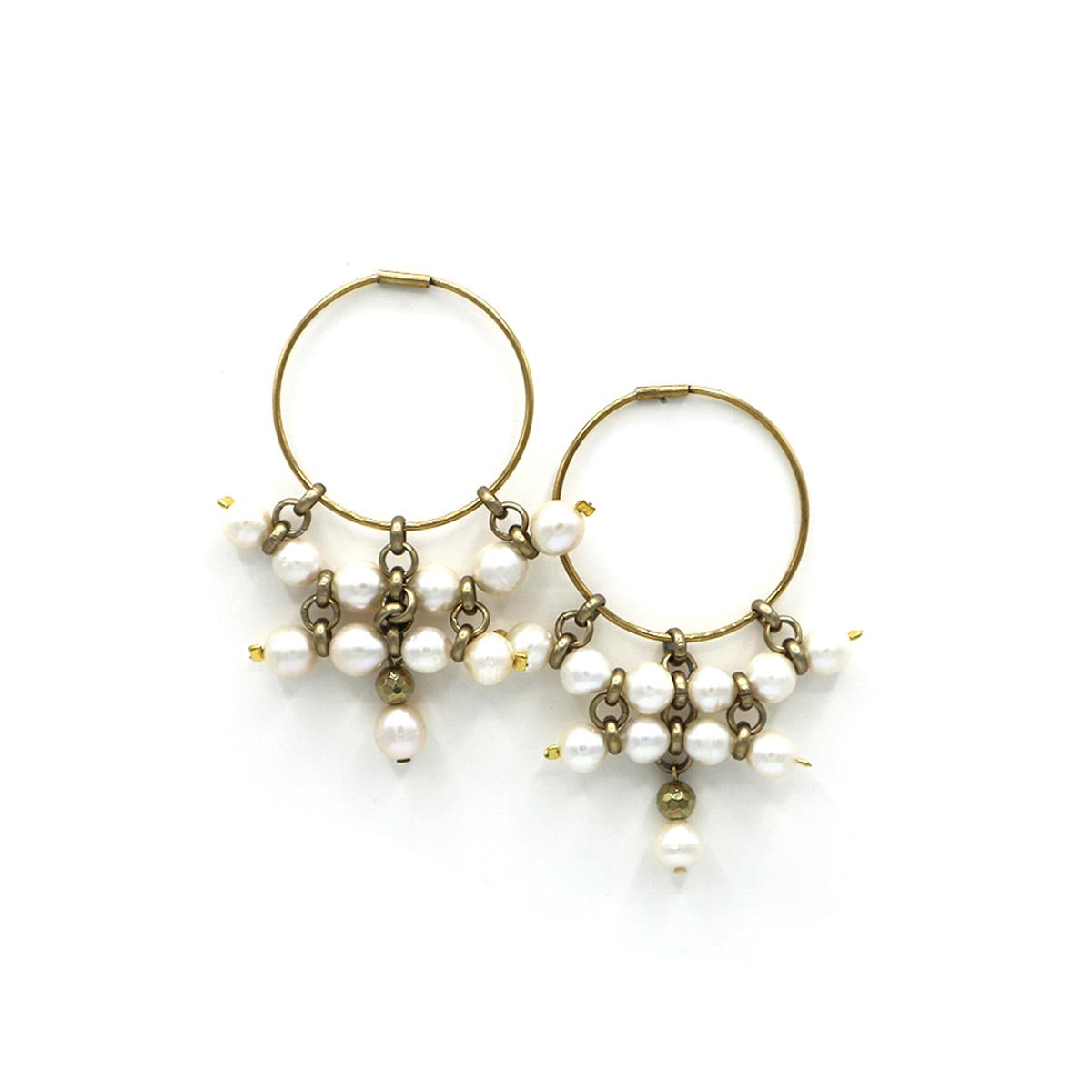 CENTOPERCENTO CACHEMIRE Antique gold circle earrings and pearls 
