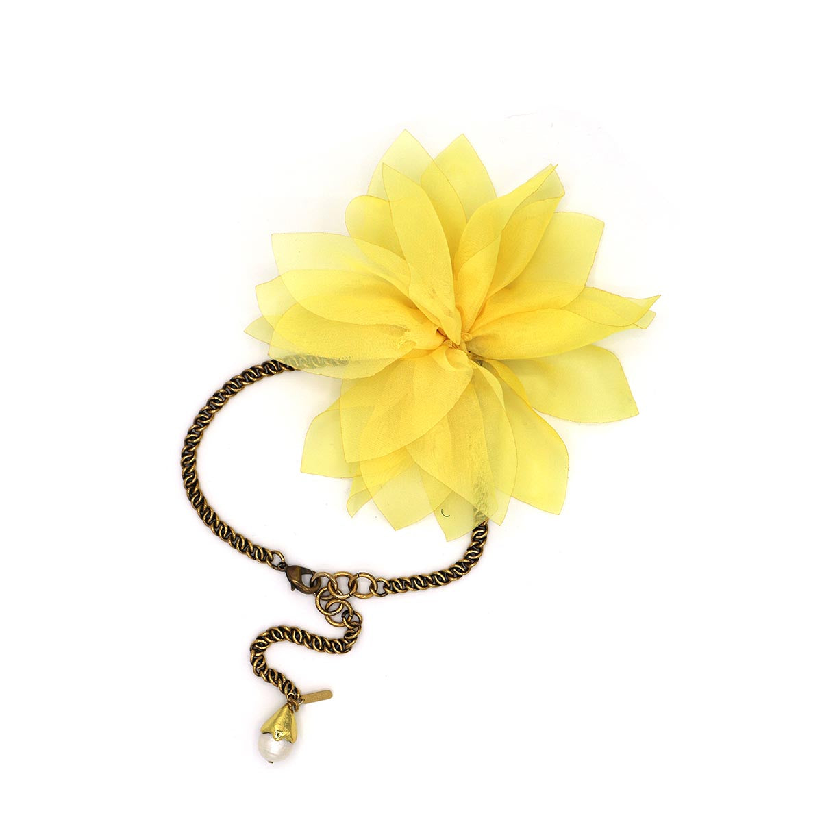CENTOPERCENTO CACHEMIRE Antique gold necklace with organza flower 