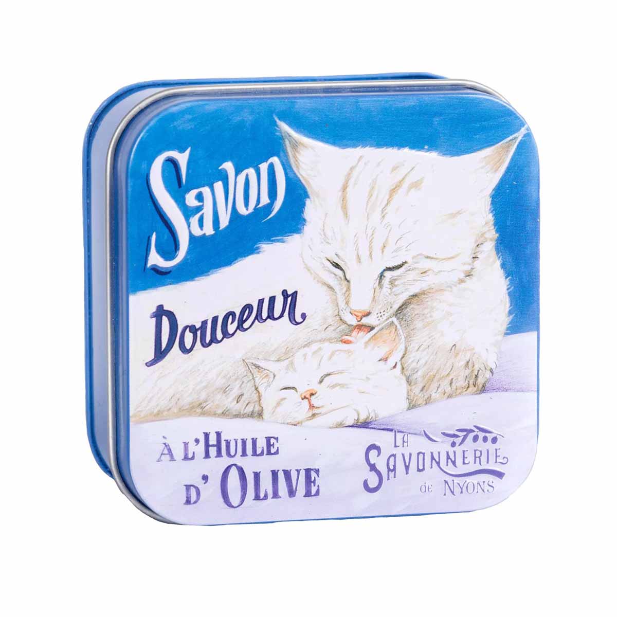 La Savonnerie de Nyons Scatola di metallo "Gatto & Gattino" e Sapone 100g