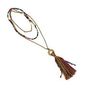 CENTOPERCENTO CACHEMIRE Long jade necklace and multicolor linen tassel 